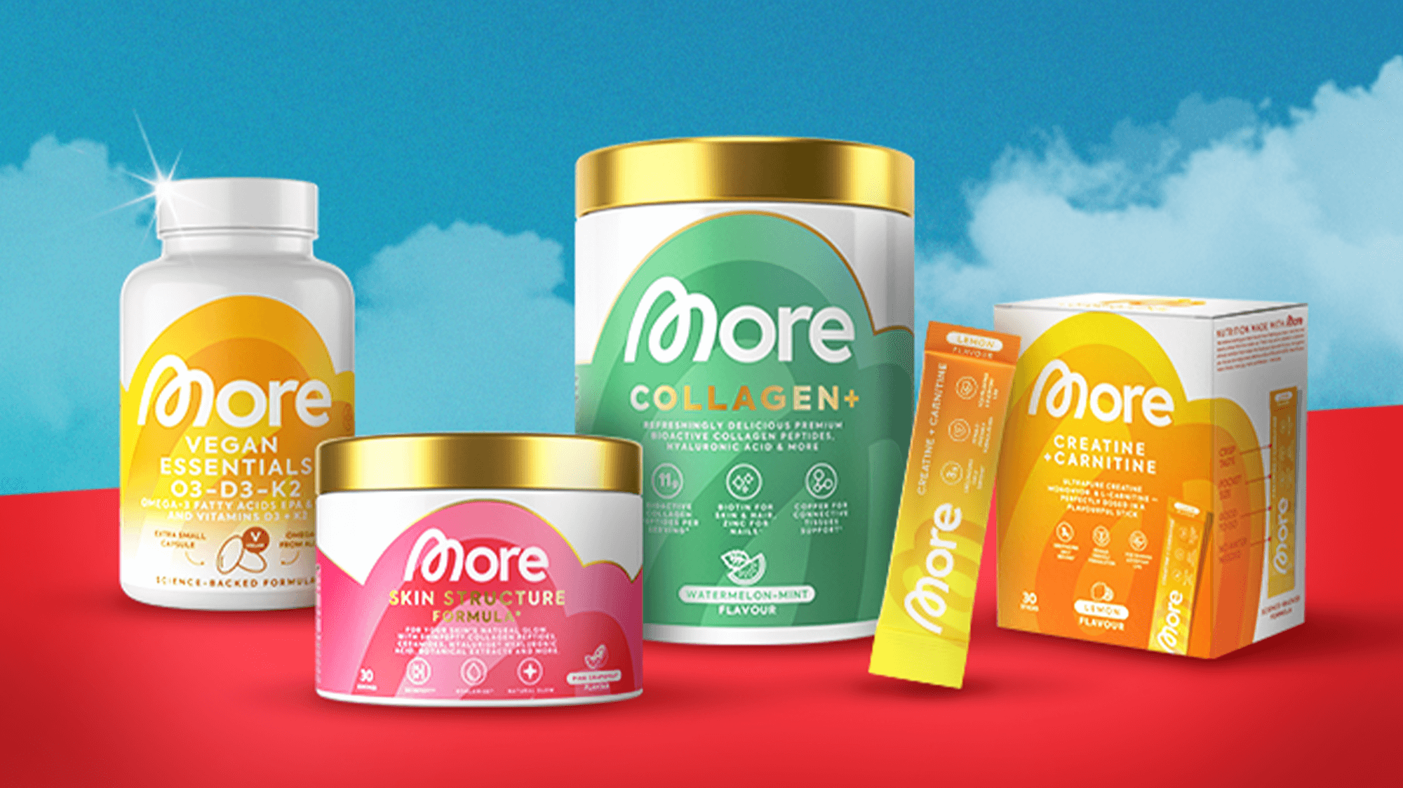 More Nutrition Supplements wie Vitamine und Collagen als Beispiel für neue Standards im Bereich Nahrungsergänzung